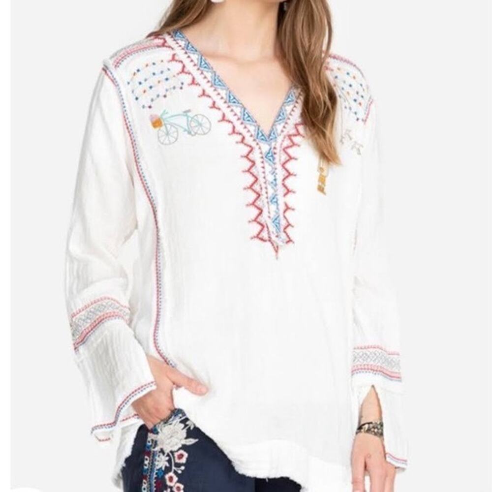 Johnny Was Pete & Greta Nargis Gauzy Embroidered Blouse size XL Whimsical